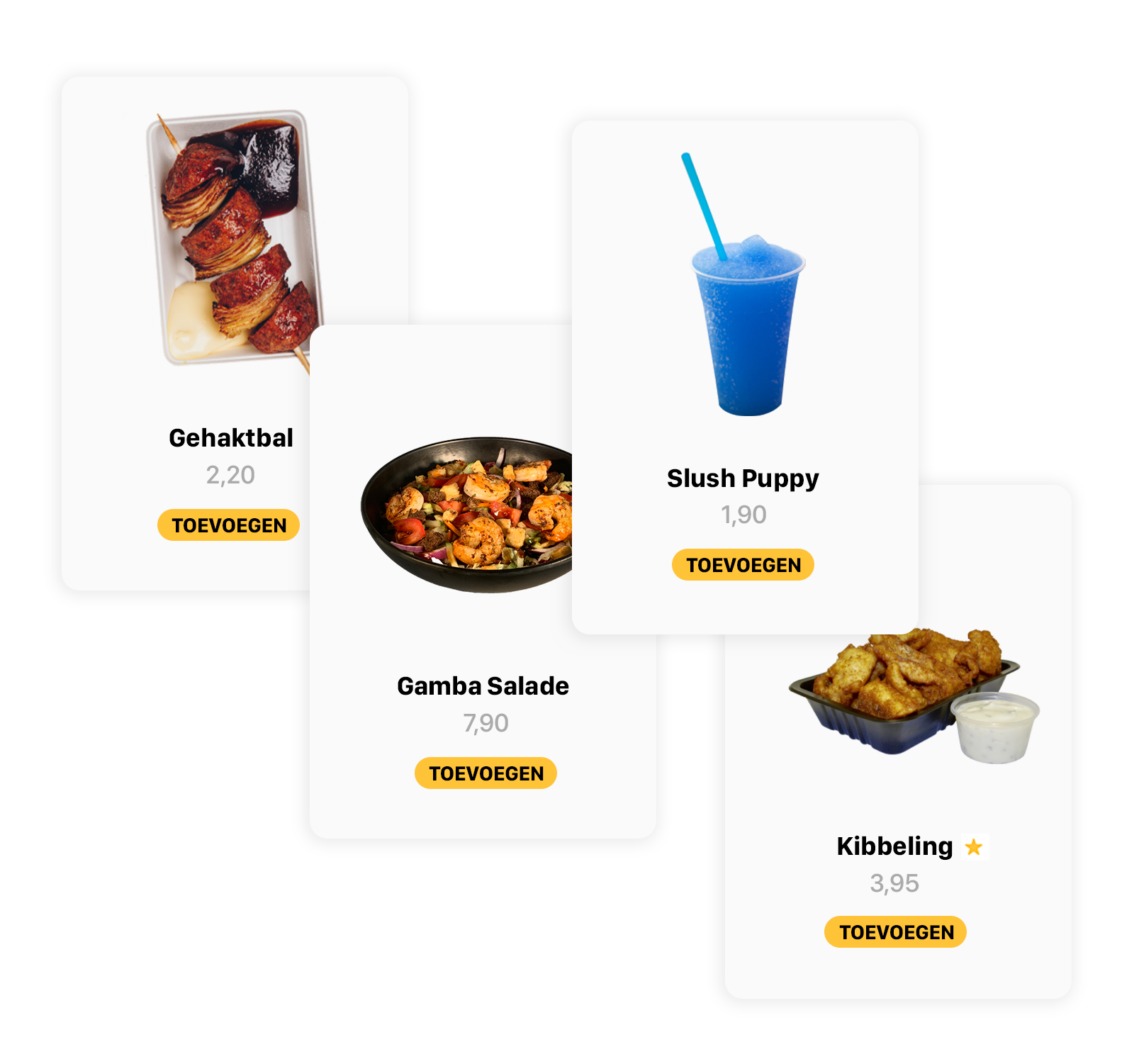 Een aantal visuele producten die de software tonen in de bestelzuil van Onesix